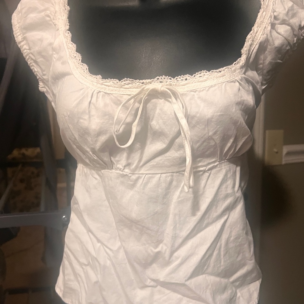 Brandy Melville Odette top White Lace Trim Blouse